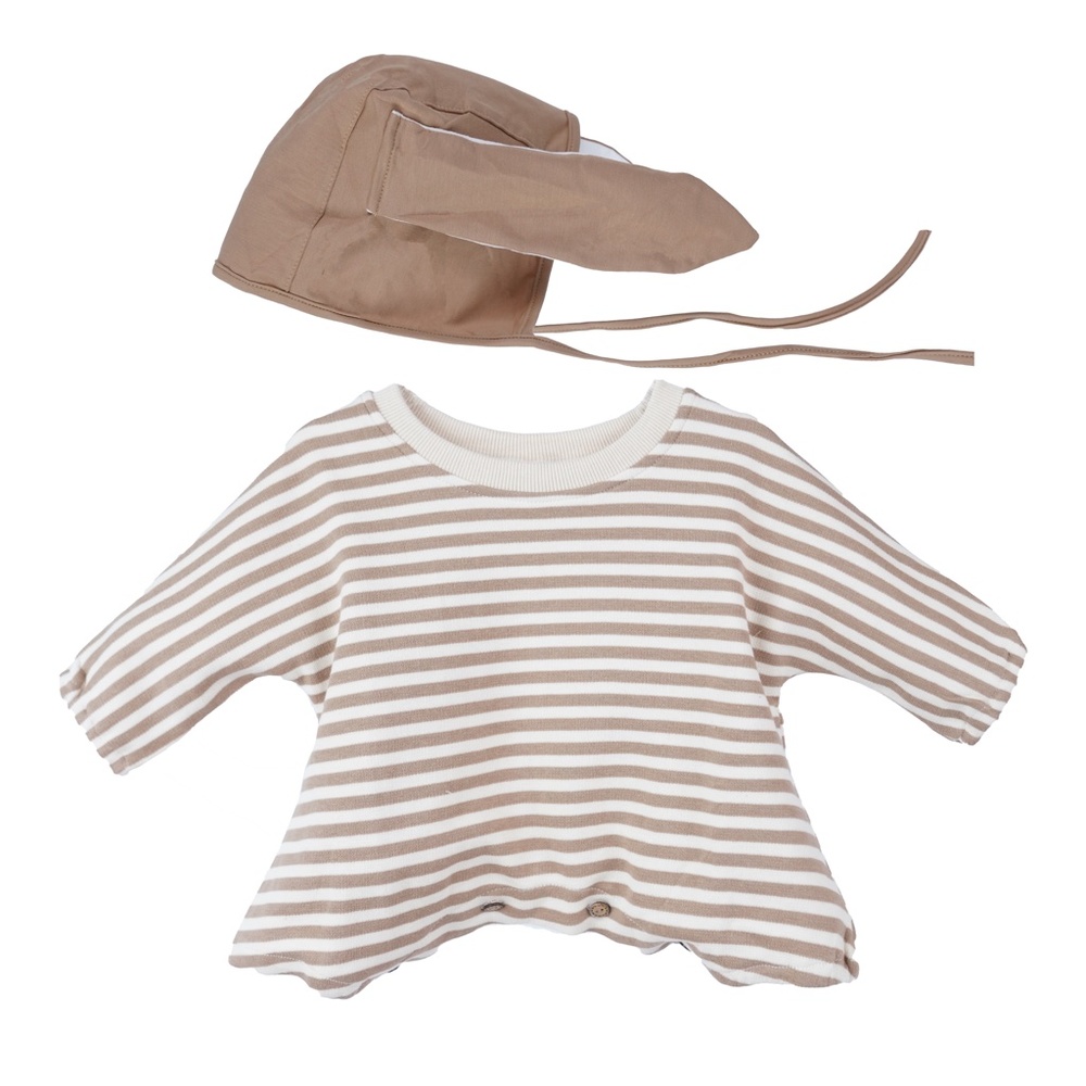 Baby Unisex Beige Striped Eeyore Hat Romper Set